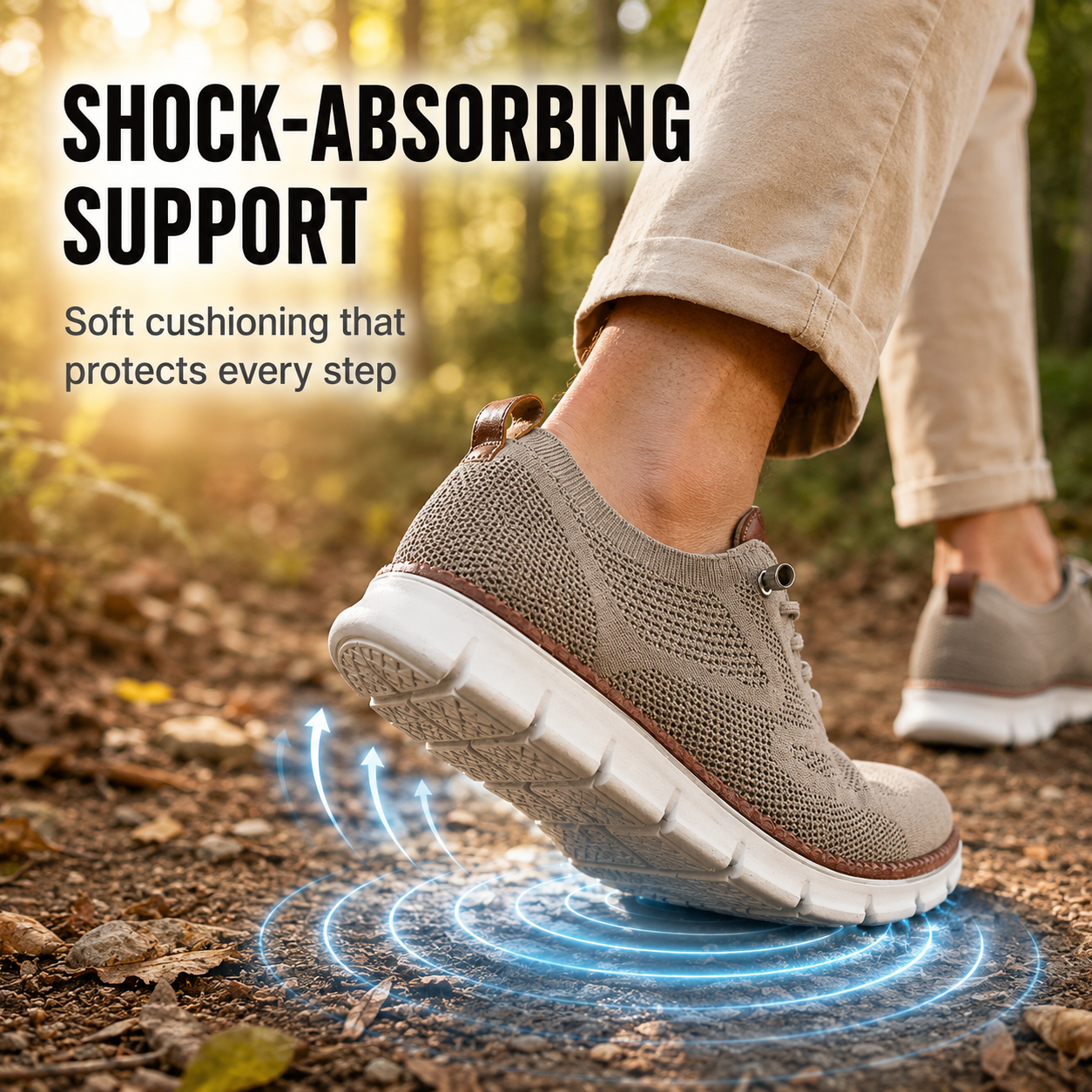 Solvi comfort walking shoe with shock-absorbing sole cushioning that supports every step